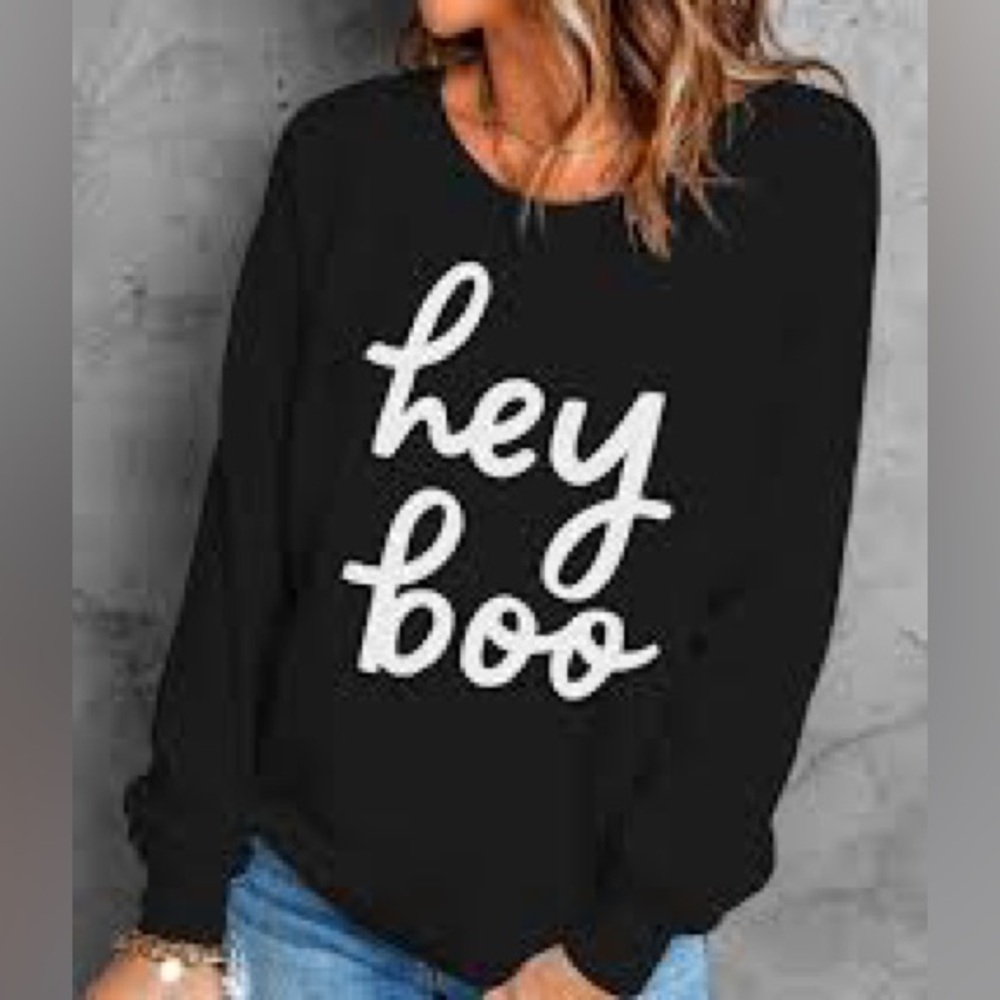 Black 'Hey Boo' Sweatshirt Smsll
